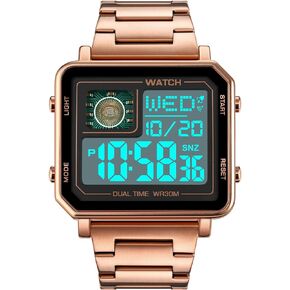 Watches for Men Fashion Trend Multifunction Outdoor Sports Watch LED Large Digital Display Chronograph Stainless Steel Square Watches