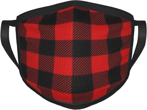 Printed Face mask,Lumberjack Plaid Scottish Red Black Buffalo Adult Black Rim Mask Breathable Mesh Fabric, Washable and Reusable Balaclava in Saudi Arabia