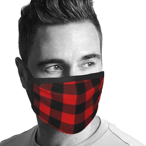 Printed Face mask,Lumberjack Plaid Scottish Red Black Buffalo Adult Black Rim Mask Breathable Mesh Fabric, Washable and Reusable Balaclava in Saudi Arabia