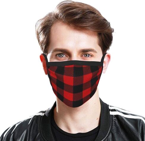 Printed Face mask,Lumberjack Plaid Scottish Red Black Buffalo Adult Black Rim Mask Breathable Mesh Fabric, Washable and Reusable Balaclava in Saudi Arabia