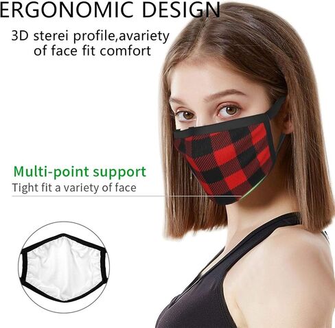 Printed Face mask,Lumberjack Plaid Scottish Red Black Buffalo Adult Black Rim Mask Breathable Mesh Fabric, Washable and Reusable Balaclava in Saudi Arabia