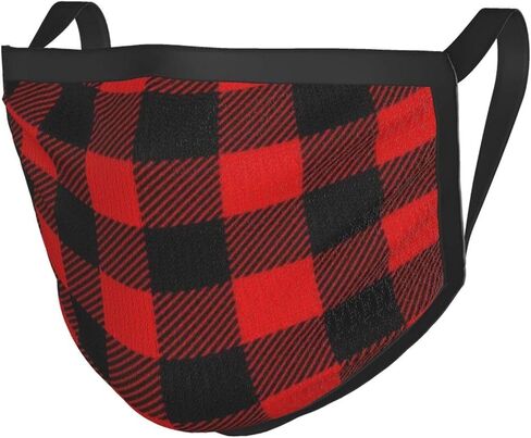 Printed Face mask,Lumberjack Plaid Scottish Red Black Buffalo Adult Black Rim Mask Breathable Mesh Fabric, Washable and Reusable Balaclava in Saudi Arabia