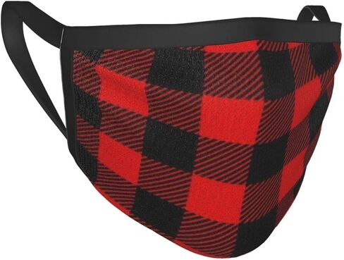 Printed Face mask,Lumberjack Plaid Scottish Red Black Buffalo Adult Black Rim Mask Breathable Mesh Fabric, Washable and Reusable Balaclava in Saudi Arabia