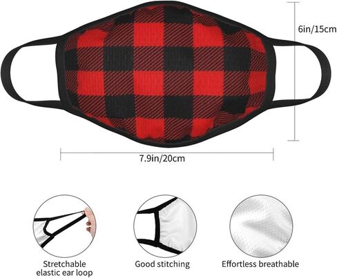 Printed Face mask,Lumberjack Plaid Scottish Red Black Buffalo Adult Black Rim Mask Breathable Mesh Fabric, Washable and Reusable Balaclava in Saudi Arabia
