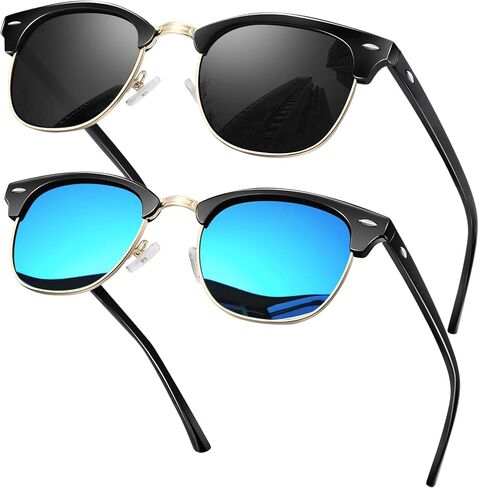 KANASTAL Semi Rimless Polarised Sunglasses Men Women Classic Horn Rimmed Frame UV400 Half Frame Shades in Saudi Arabia