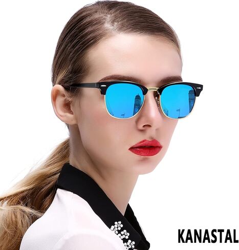 KANASTAL Semi Rimless Polarised Sunglasses Men Women Classic Horn Rimmed Frame UV400 Half Frame Shades in Saudi Arabia
