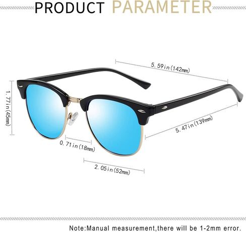 KANASTAL Semi Rimless Polarised Sunglasses Men Women Classic Horn Rimmed Frame UV400 Half Frame Shades in Saudi Arabia