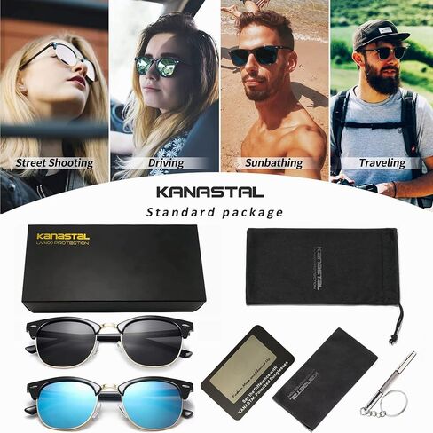 KANASTAL Semi Rimless Polarised Sunglasses Men Women Classic Horn Rimmed Frame UV400 Half Frame Shades in Saudi Arabia