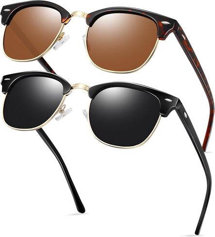 KANASTAL Semi Rimless Polarised Sunglasses Men Women Classic Horn Rimmed Frame UV400 Half Frame Shades in Saudi Arabia