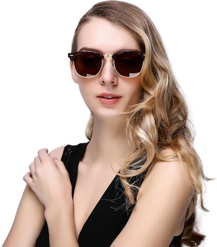 KANASTAL Semi Rimless Polarised Sunglasses Men Women Classic Horn Rimmed Frame UV400 Half Frame Shades in Saudi Arabia