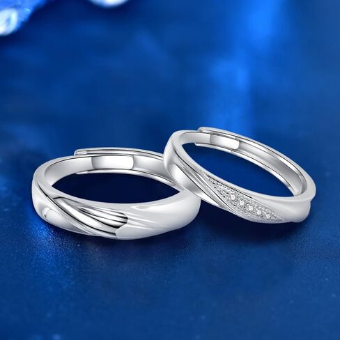 Vxddy Promise Rings for Couples Matching Couple Ring Cross Love River S925 Sterling Silver Adjustable Him and Her Engagement Marry Wedding Band Cute Gifts, Precious Metal, Cubic Zirconia in Kuwait