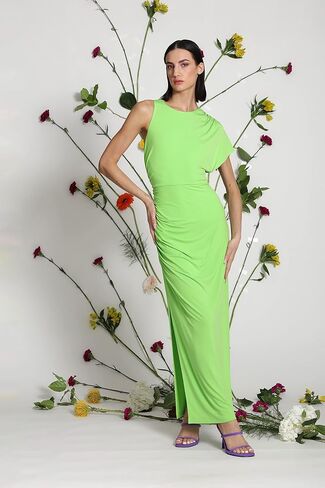 Donna Morgan Women's One Sleeve Ruched Matte Jersey Maxi with Side Slit Detail in Saudi Arabia