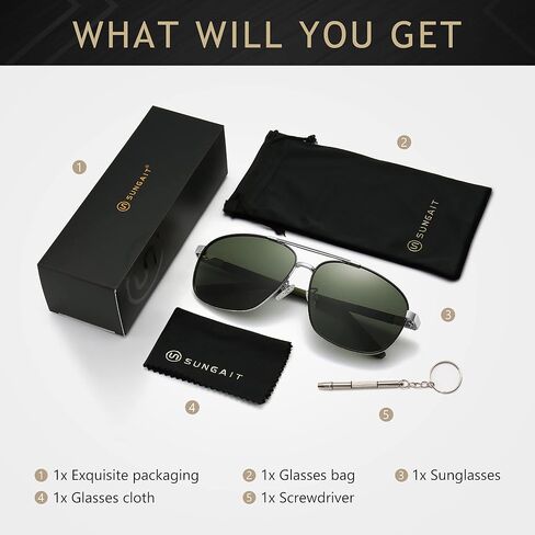 نظارات شمسية مربعة للرجال من SUNGAIT حماية من الأشعة فوق البنفسجية 400، ظلال طيار للرجال أثناء قيادة الصيد in Kuwait