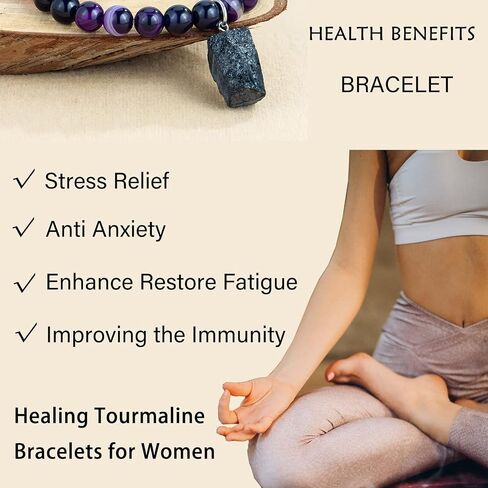 Natural Tourmaline Healing Bracelet Protection Energy Tourmaline Charm Bracelet Anxiety Relaxation Gifts for Women Girls in Saudi Arabia