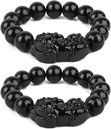 2 قطعة سوار Pi Xiu فنغ شوي الأسود سبج الثروة سوار للنساء الرجال مرونة قابلة للتعديل in Kuwait