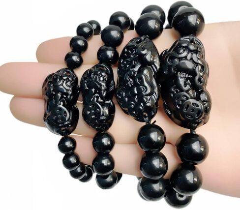 2 قطعة سوار Pi Xiu فنغ شوي الأسود سبج الثروة سوار للنساء الرجال مرونة قابلة للتعديل in Kuwait