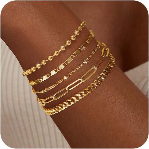 Gold Bracelets for Women,Dainty Bracelets Set for Women Trendy, Gold Bracelets Stack With Beaded, Cuban, Paperclip, Heart, Snake, Rope, Pearl, Cross, Hand Chain, Silver Jewelry Gifts for Women Christmas in Saudi Arabia