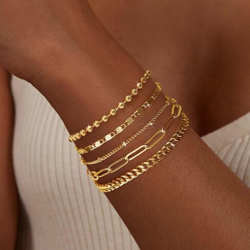 Gold Bracelets for Women,Dainty Bracelets Set for Women Trendy, Gold Bracelets Stack With Beaded, Cuban, Paperclip, Heart, Snake, Rope, Pearl, Cross, Hand Chain, Silver Jewelry Gifts for Women Christmas in Saudi Arabia