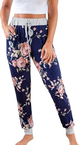 Women's Jogger Pants Drawstring Elastic Waist Lounge Pants Floral Print Yoga Boho Trousers in Kuwait