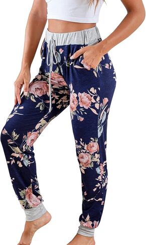 Women's Jogger Pants Drawstring Elastic Waist Lounge Pants Floral Print Yoga Boho Trousers in Kuwait