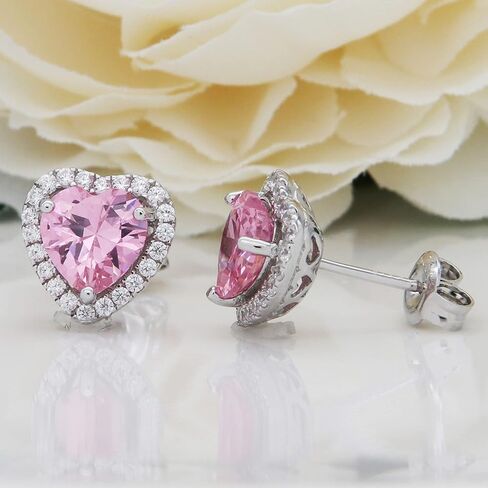 Navachi 925 Sterling Silver 18k White Gold Plated 4.5ct Heart Ruby Sapphire Emarald Stud Earrings in Saudi Arabia