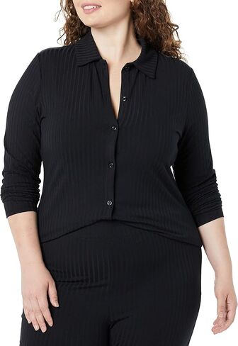 Amazon Essentials Women's Wide Rib Long Sleeve Button-up Collared Cardigan (Previously Daily Ritual) in Kuwait