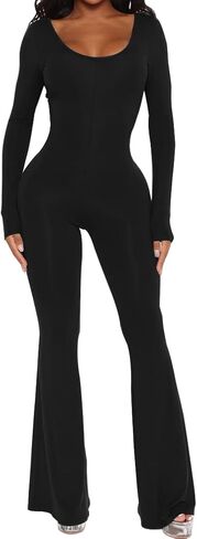 بذلة LuFeng النسائية المثيرة بأكمام طويلة ورقبة واسعة وسروال واسع من قطعة واحدة ملابس كلوبوير in Kuwait