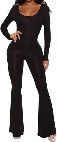 بذلة LuFeng النسائية المثيرة بأكمام طويلة ورقبة واسعة وسروال واسع من قطعة واحدة ملابس كلوبوير in Kuwait