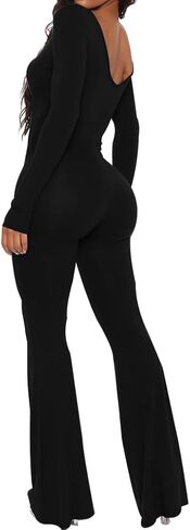 بذلة LuFeng النسائية المثيرة بأكمام طويلة ورقبة واسعة وسروال واسع من قطعة واحدة ملابس كلوبوير in Kuwait