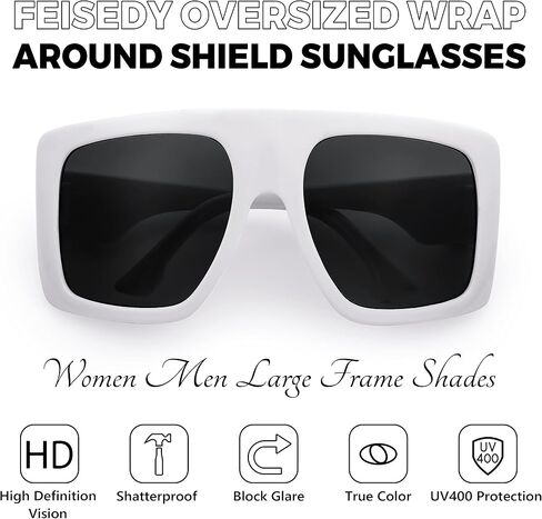 FEISEDY Large Square Baddie Oversized Women Sunglasses Shield Men Fashion Flat Top Wrap Baddie Shades B5040 in Saudi Arabia