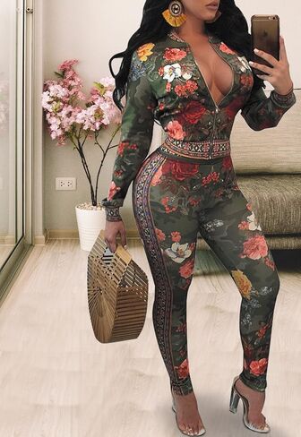 طقم ملابس YouSexy مكون من قطعتين للنساء، طقم سراويل رياضية بأكمام طويلة وطبعات زهور in Kuwait