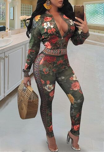 طقم ملابس YouSexy مكون من قطعتين للنساء، طقم سراويل رياضية بأكمام طويلة وطبعات زهور in Kuwait