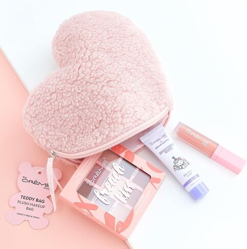 The Crème Shop Teddy Bag Plush Makeup Pouch | Makeup Bag for Travel | Toiletries Travel Bag | Cosmetic Bags for Women | Travel Essentials for Women (Faux Love) in Kuwait