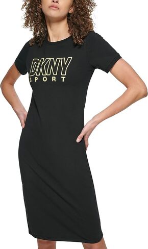 فستان DKNY نسائي بأكمام قصيرة وشعار مخطط in Saudi Arabia