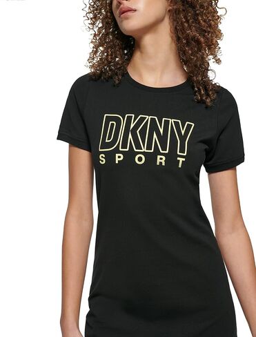 فستان DKNY نسائي بأكمام قصيرة وشعار مخطط in Saudi Arabia