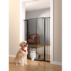 71" Tall Cat Gate 40.6-46" Wide Pet gate with Small Cat Door Safety Pet Gate NO Drilling Pressure Mount Kit for Cats and Dogs Indoor Doorways liveing Room Bedroom Black