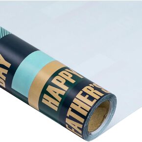 LeZakaa Blue Wrapping Paper Roll - 'Happy Father's Day' Lettering Design for Father, Dad, Man - 17 inches x 32.8 Feet (46.45 sq.ft.)