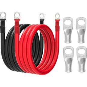 4 AWG Battery Cable 4 Gauge Battery Wires with 3/8 terminals Power Inverter Cables for Solar Boat Marine RV Car (4FT, with 3/8"+5/16" Top Post Set)