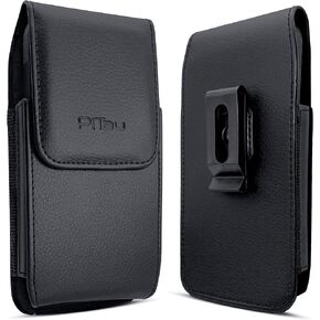 PiTau Holster for iPhone 14, 14 Pro, 13, 13 Pro, 12, 12 Pro, Xs, X, 11, 11 Pro, XR, Vertical Cell Phone Belt Holder Case with Belt Clip Carrying Pouch Cover (Fits Phone with Protective Case on) Black