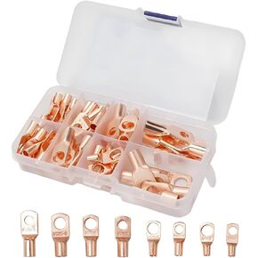 60 Pcs Copper Wire Lugs, Battery Cable Terminal Ends, SC Copper Lugs Ring Wire Terminal Connectors, Heavy Duty Ring Terminals Assortment Kit, Fit for Marine Electrical Supplies