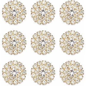 20 Pieces Silver Plated Round Flower Bead Rhinestone Embellishment Button for Handmade DIY Clothing Shoes Hat Decoration (Gold)