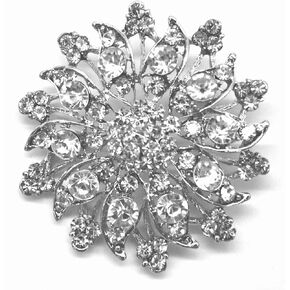Belagio Enterprises 2-1/2-inch Floral Rhinestone Brooch 1 Piece, Silver/Crystal