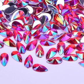 300 قطعة من أحجار الراين الكريستالية AB DIY غير قابلة للإصلاح من الأكريليك المسطح وأحجار قطرة الماء من أجل حقيبة أظافر ثلاثية الأبعاد لصناعة الزينة والزينة (أرجواني فاتح AB، 8 مم × 13 مم)