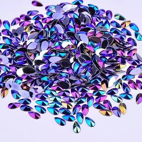300pcs Crystal AB Rhinestones DIY Non Hotfix Flatback Acrylic Water-Drop Stones Gems for 3D Dress Nail Bag Crafting Embellishments Decorations(Light Purple AB,8mmx13mm)