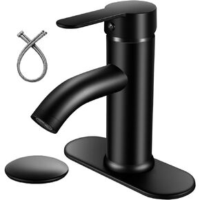 Bathroom Faucet Black Single Hole Bathroom Sink Faucet Single Handle Vanity Faucet Matte Black Modern Commercial RV Faucet with Pop-up Drain Suitable for 1 or 3 Hole Installation