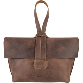 Heather's, Women's Clutch Bag, Travel Case, Accessories Pouch, Makeup, Cosmetics, and Toiletry Items, Full Grain Leather, Handmade, Bourbon Brown in Kuwait