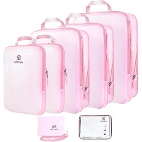 7 Set Compression Packing Cubes for Travel,Expandable Packing Organizer with Clear Toiletries and Backpack Bag for Suitcase,Lightweight Travel Bags for Vacation,Camping, business.