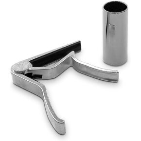 Pyle 4 String 2 Piece Accessory Kit Premium Zinc Metal Capo & Steel Slide for Acoustic Guitar PGA500SLD