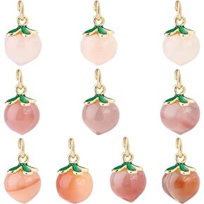 OLYCRAFT 10pcs Peach Agate Pendants Natural Agate Peach Pendants Enamel Fruit Pendants 14x10mm Pink Green Gemstone Charm for Necklace Bracelet Earrings Jewelry Making DIY Crafts
