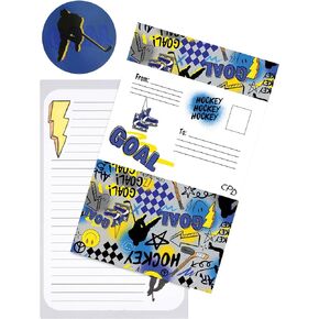 iscream + Corey Paige Designs Pack of 8 Fold-over Ready to Send Note Cards - Play Hockey